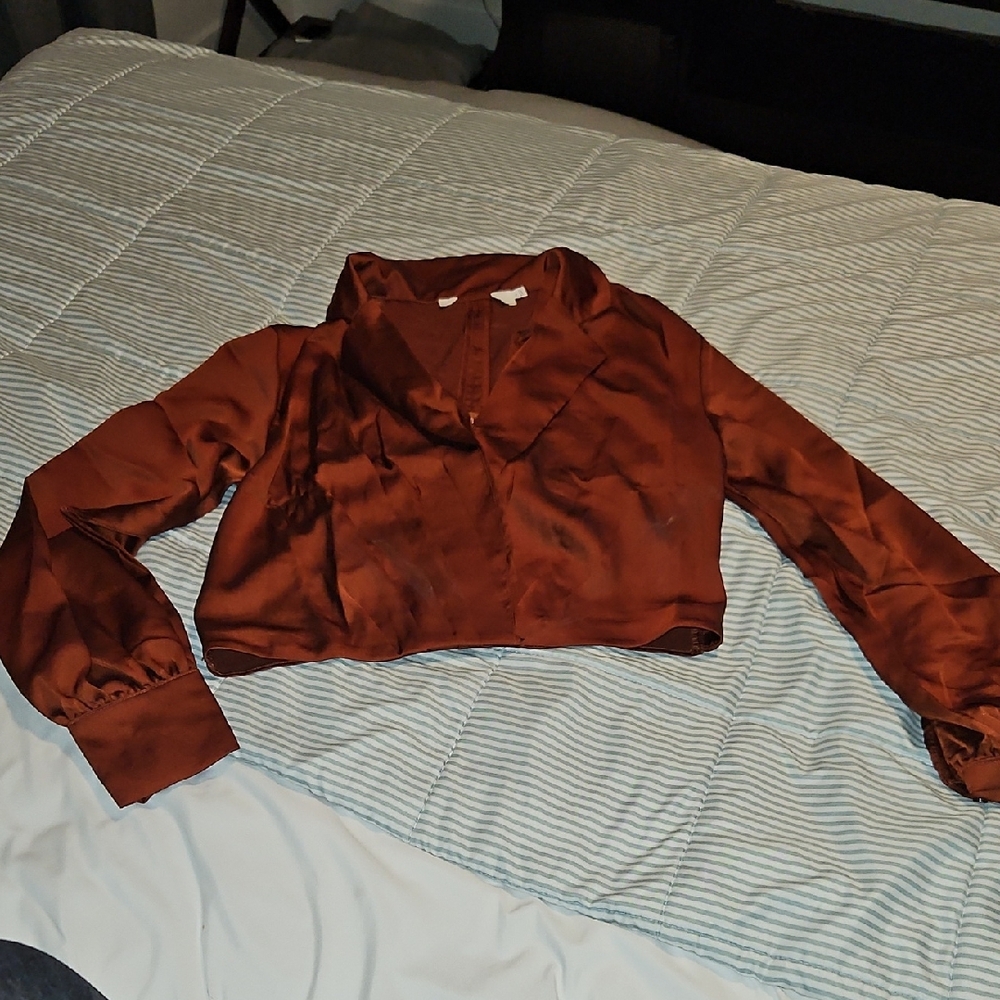 Astr Brown Cropped Blazer with Relaxed Fit